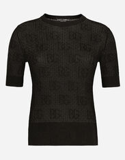 Dolce & Gabbana Lace-stitch viscose sweater with jacquard DG logo Green FXZ01ZJBSHY