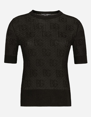 Dolce & Gabbana 자카드 DG 로고 레이스 스티치 비스코스 스웨터 핑크 FXV07ZJBSHX