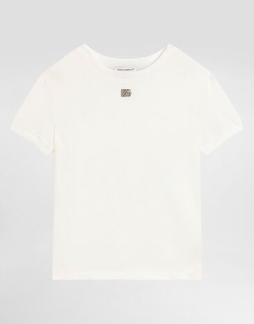Dolce & Gabbana Jersey t-shirt with rhinestones DG logo White L5JTNJG7P2C