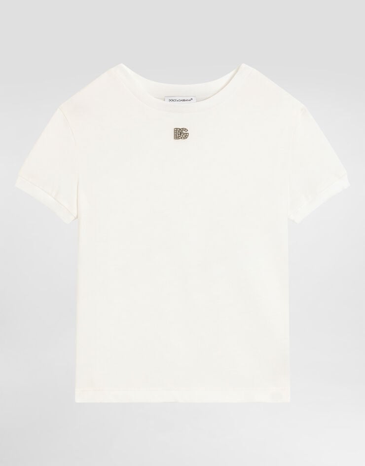 Dolce & Gabbana Jersey t-shirt with rhinestones DG logo White L5JTNJG7P2C