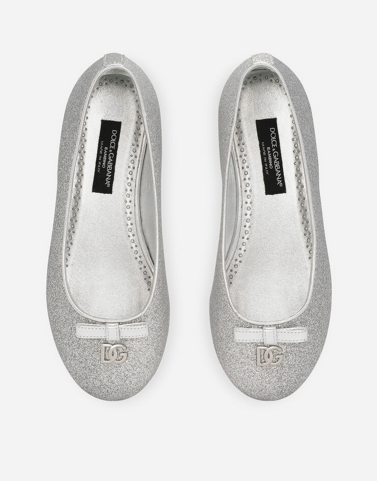 Dolce & Gabbana Ballerines en tissu pailleté avec nœud et logo DG Argent D11300AA745