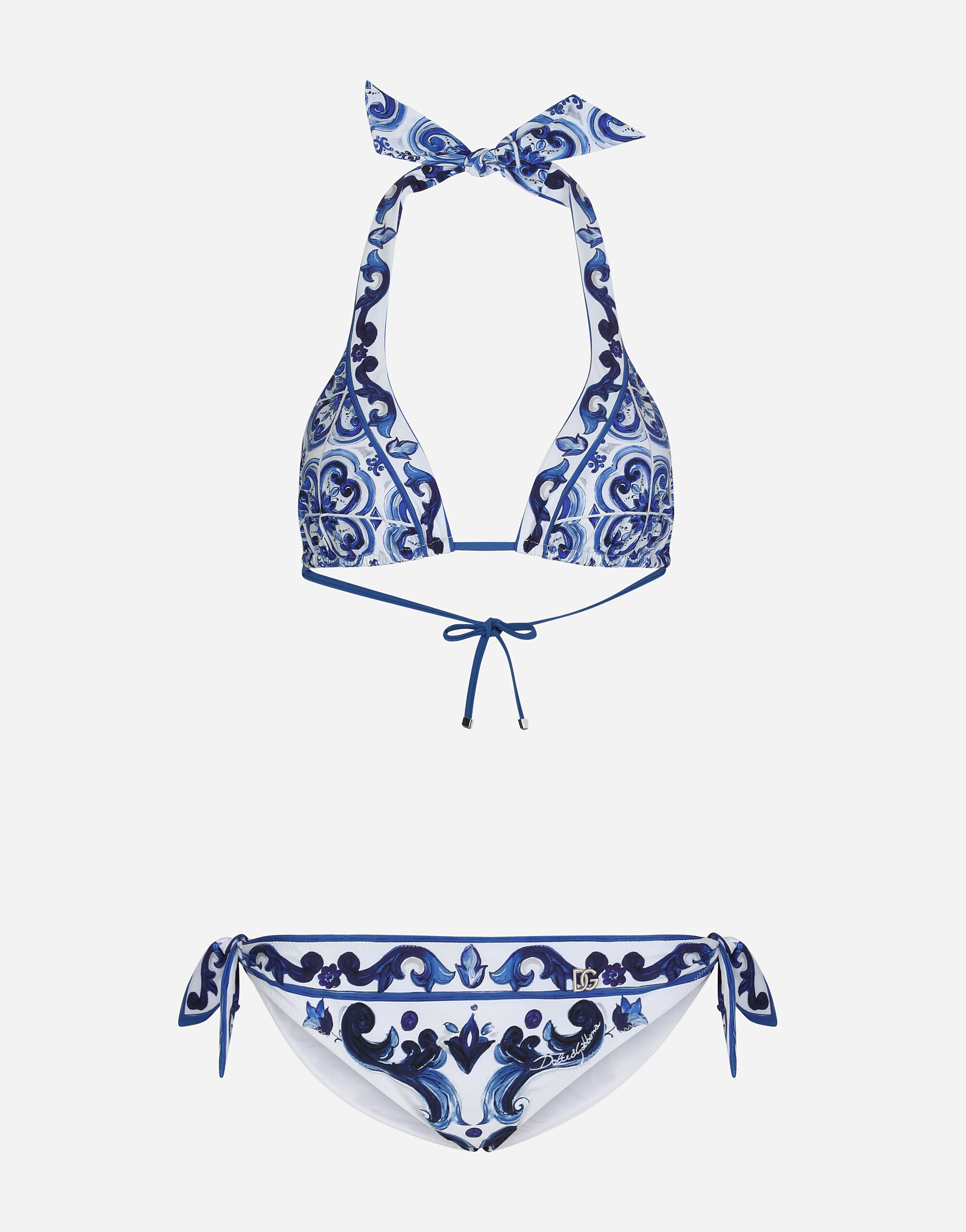 Majolica print padded triangle bikini in Multicolor for