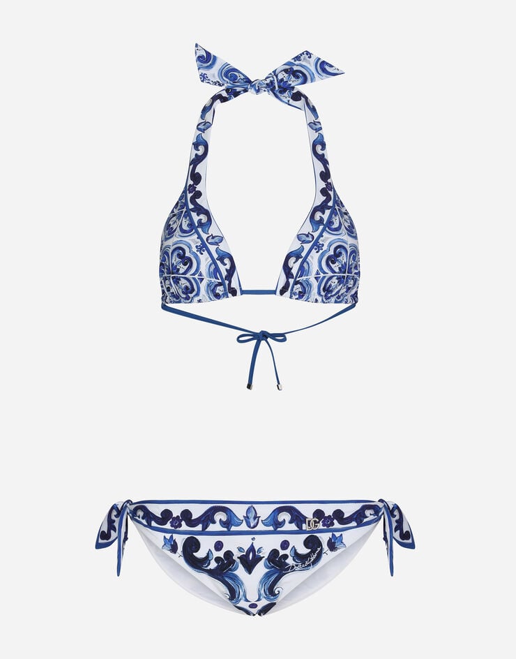 Dolce & Gabbana Bikini de triángulo con relleno y estampado de mayólica Multicolor O8A54JHPGAZ