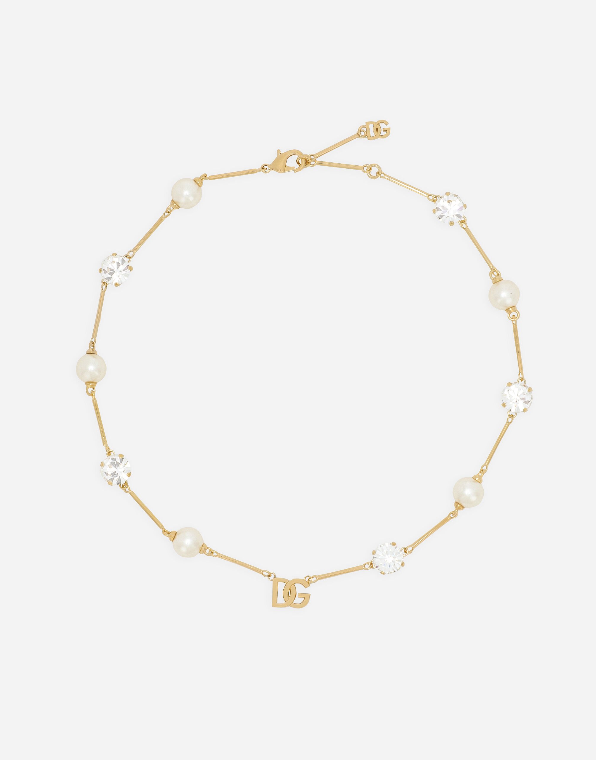 Dolce & Gabbana Kurze Halskette mit DG-Multi-Logo, Strass und Perlen Gold WBQ4S3W1111