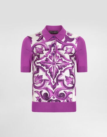 Dolce & Gabbana Majolica-print silk polo Multicolor FXZ28TJBSJF