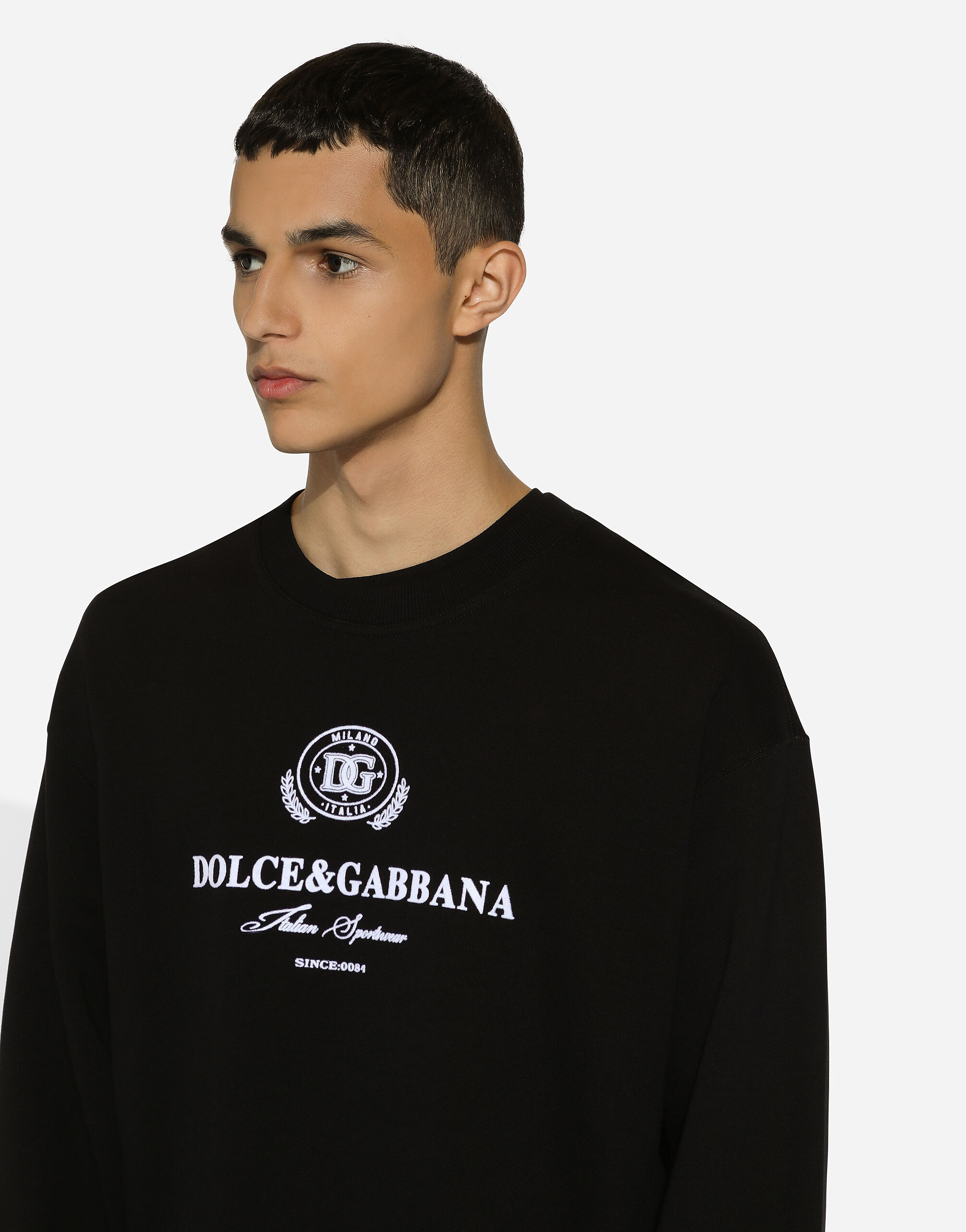 Jersey sweatshirt with Dolce&Gabbana logo print in Black for Men |  Dolce&Gabbana®