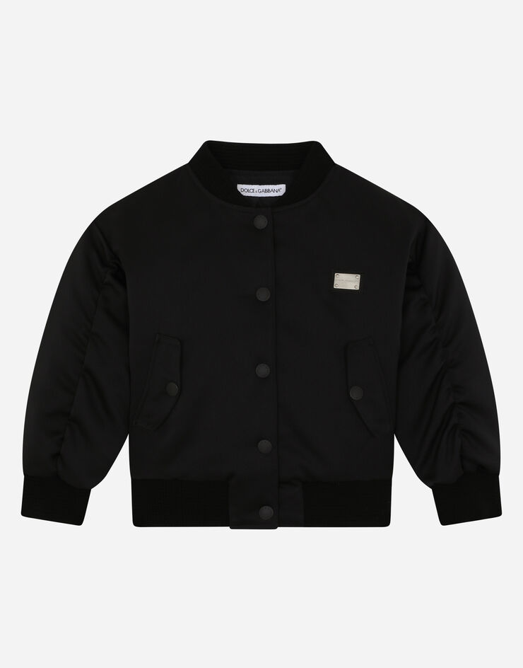 Dolce & Gabbana Chaqueta bómber de raso con placa con logotipo Negro L5JBJ8G7B4L