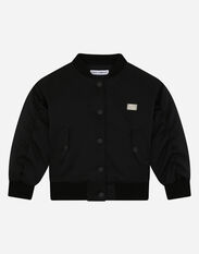 Dolce&Gabbana Satin bomber jacket with logo plate Black L54C45G7K5C
