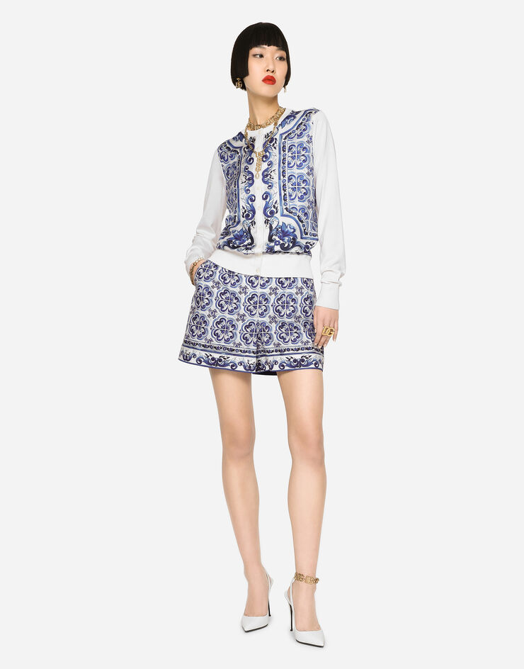 Dolce & Gabbana Cardigan in seta e twill stampa maiolica Multicolore FXH16TJASW1