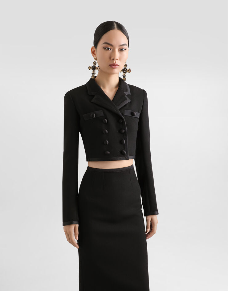 Dolce & Gabbana Short double-breasted wool crepe jacket Black F27EHTFUBD2