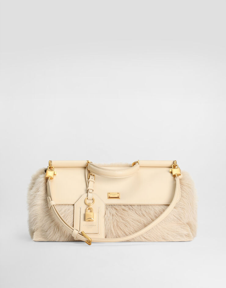 Dolce & Gabbana Medium My Sicily fur and plongé calfskin handbag Beige BB7782B5528