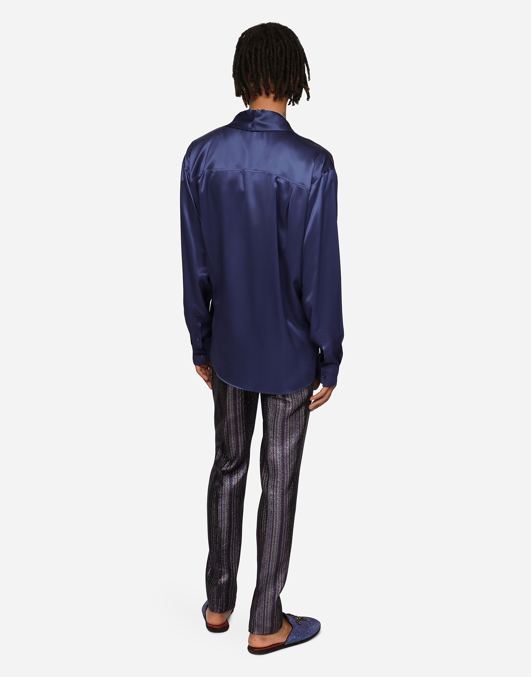 Oversize silk satin shirt in Blue for Men | Dolce&Gabbana® US