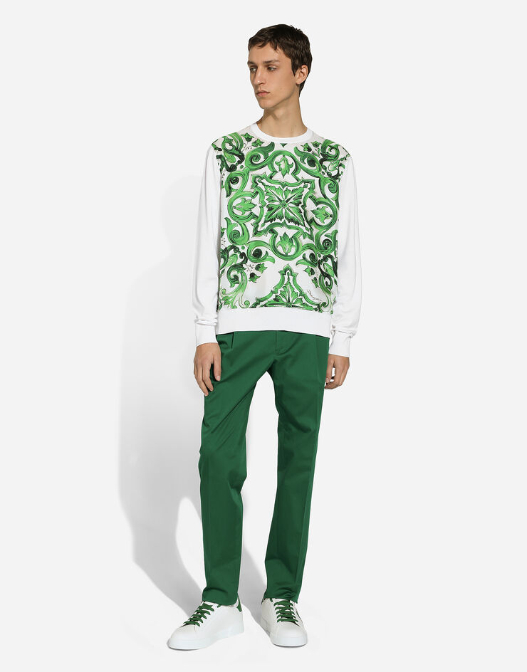 Dolce & Gabbana Round-neck silk sweater with Majolica print Print GXX05TJFMDL