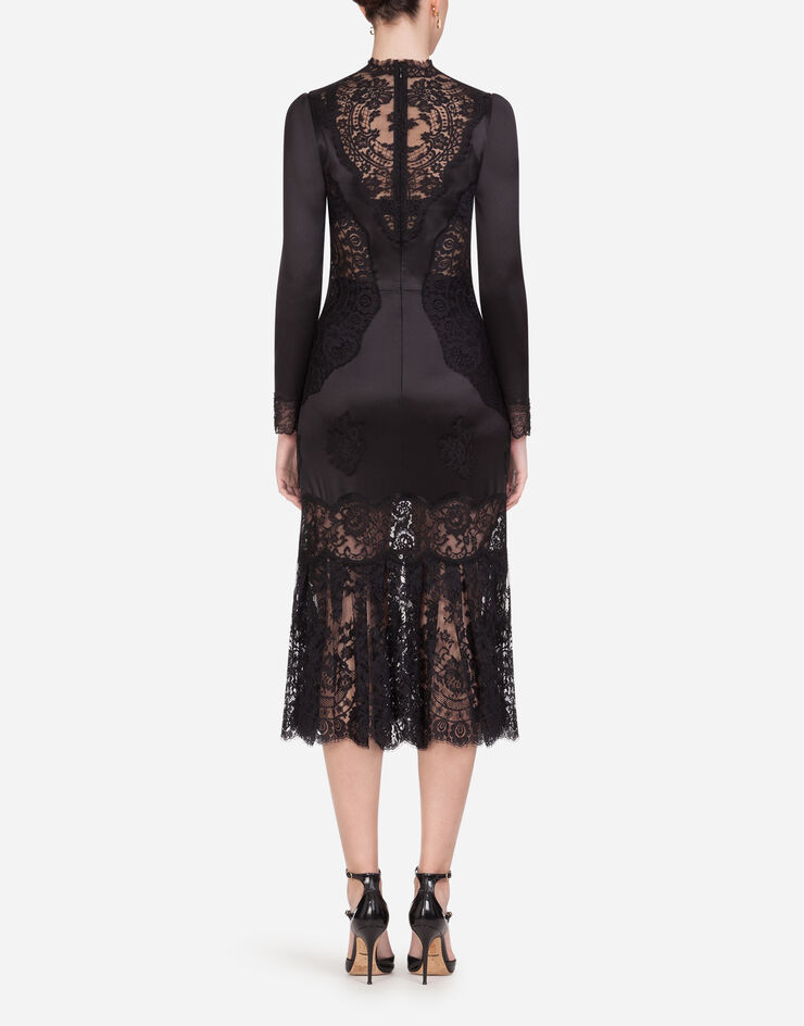 Dolce & Gabbana Lace and satin midi dress Noir F6E8WTFURAG