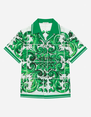 Dolce & Gabbana Camisa de popelina con estampado Maiolica verde Imprima L44S10FI5JO