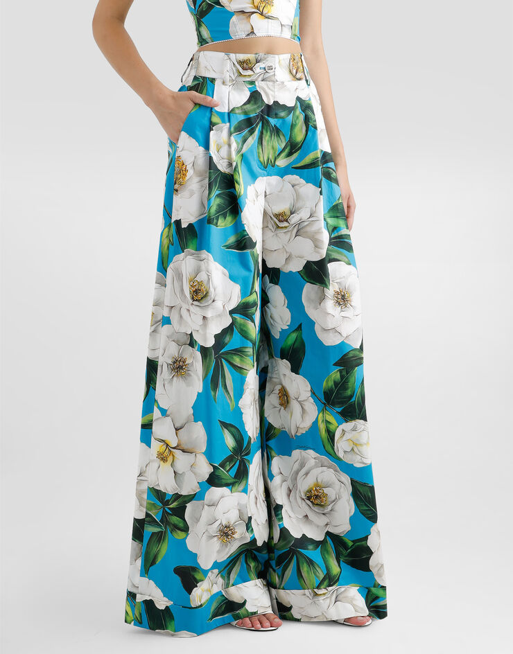 Dolce & Gabbana Cotton palazzo pants with gardenia print Print FTC9ZTHS5TJ