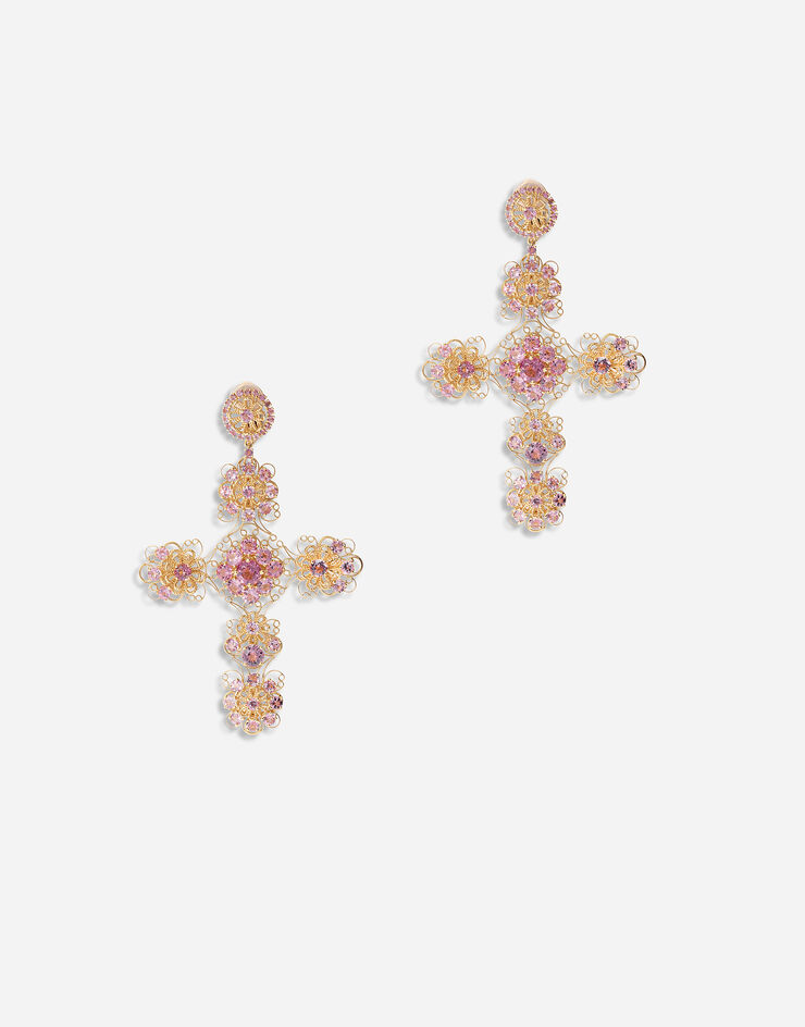 Dolce & Gabbana Ohrringe Pizzo aus 18-karätigem Gelbgold mit rosa Turmalinen GOLD WEFH5GWTOP5