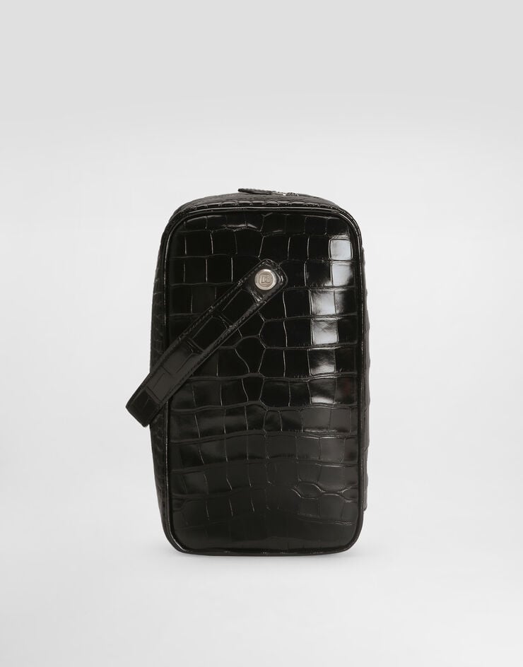 Dolce & Gabbana حقيبة يد Lock من جلد أليغيتور بتأثير مصقول Black BM2449A2T69