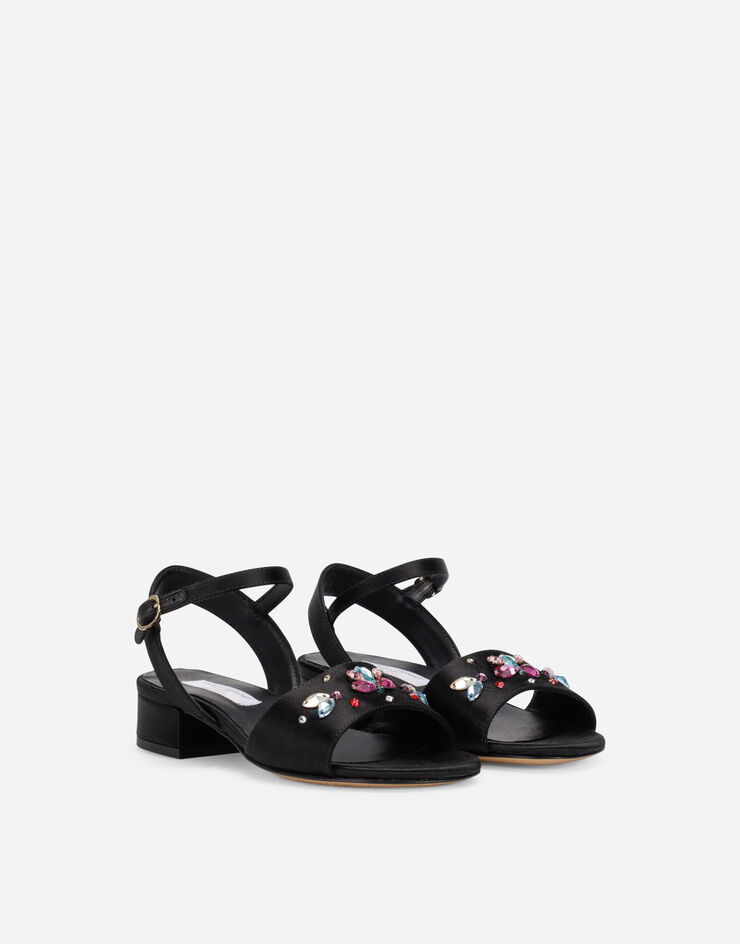 Dolce & Gabbana Satin sandals with multi-colored crystals Black D10935AO975