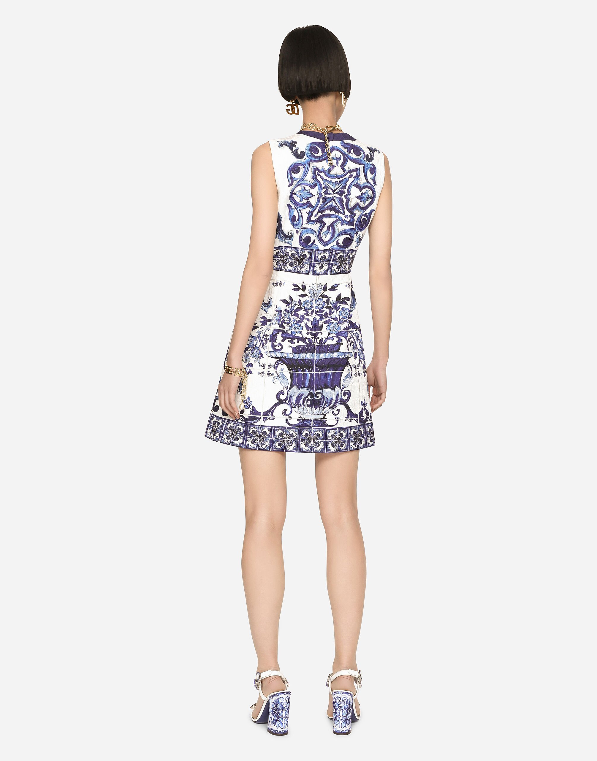 Short majolica-print brocade dress in Multicolor for Women | Dolce&Gabbana®  US