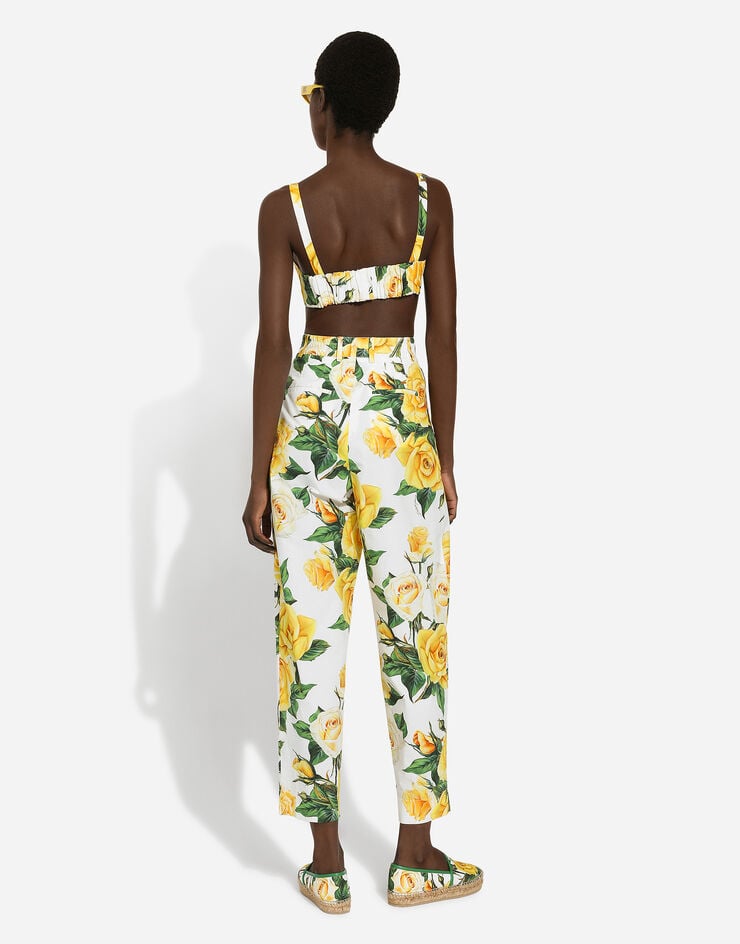Dolce & Gabbana High-waisted cotton pants with yellow rose print Print FTCJUTHS5NO