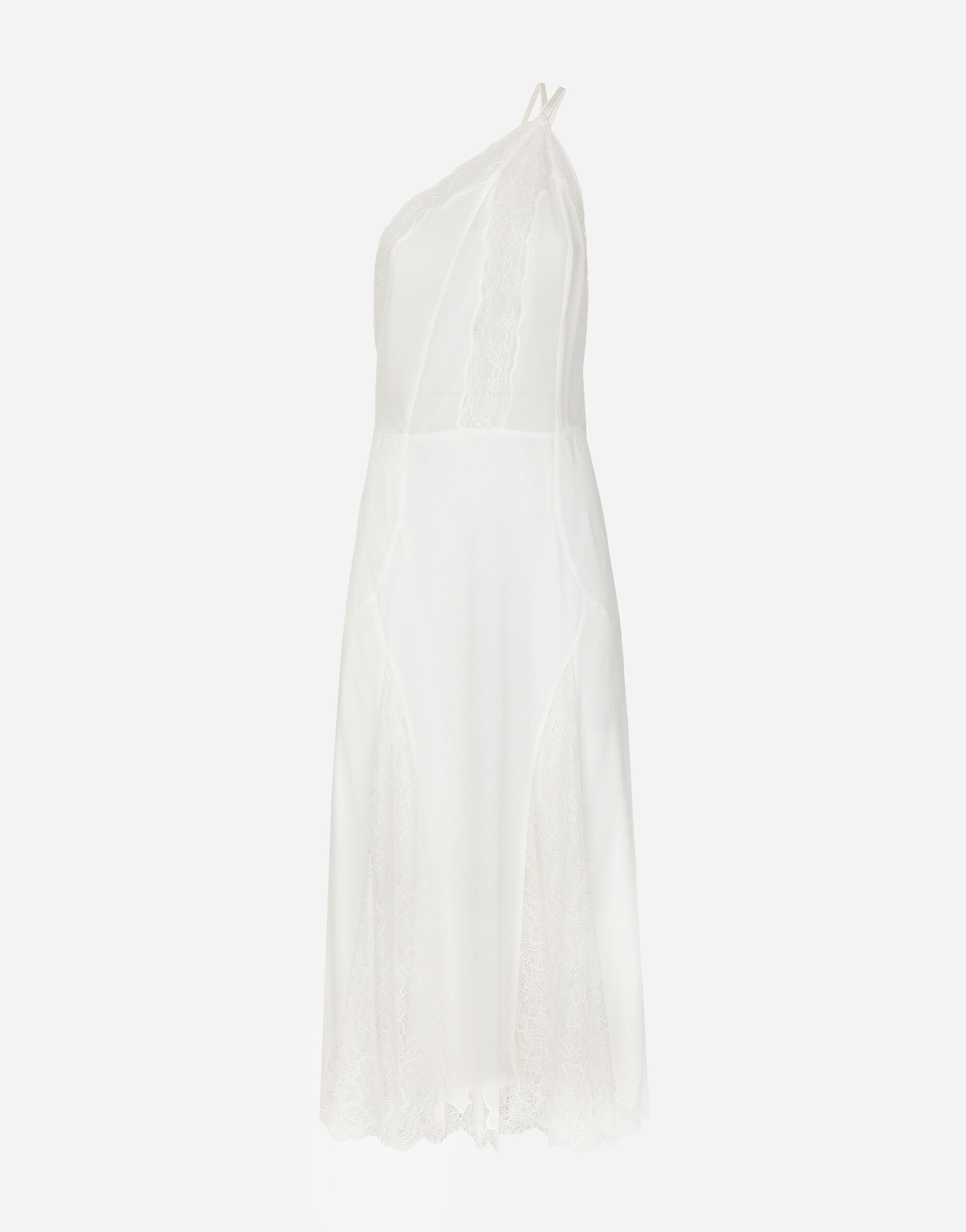 Dolce & Gabbana Organzine and lace calf-length dress with asymmetrical neckline Print F6AHOTHS5NK
