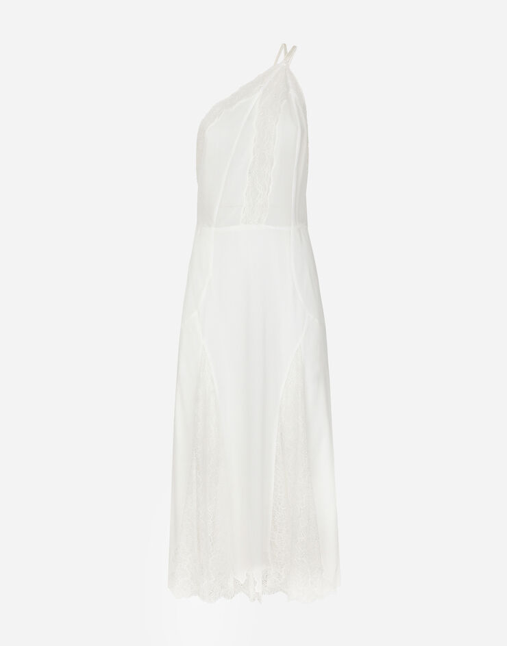 Dolce & Gabbana Organzine and lace calf-length dress with asymmetrical neckline White F6JCBTGDCFA
