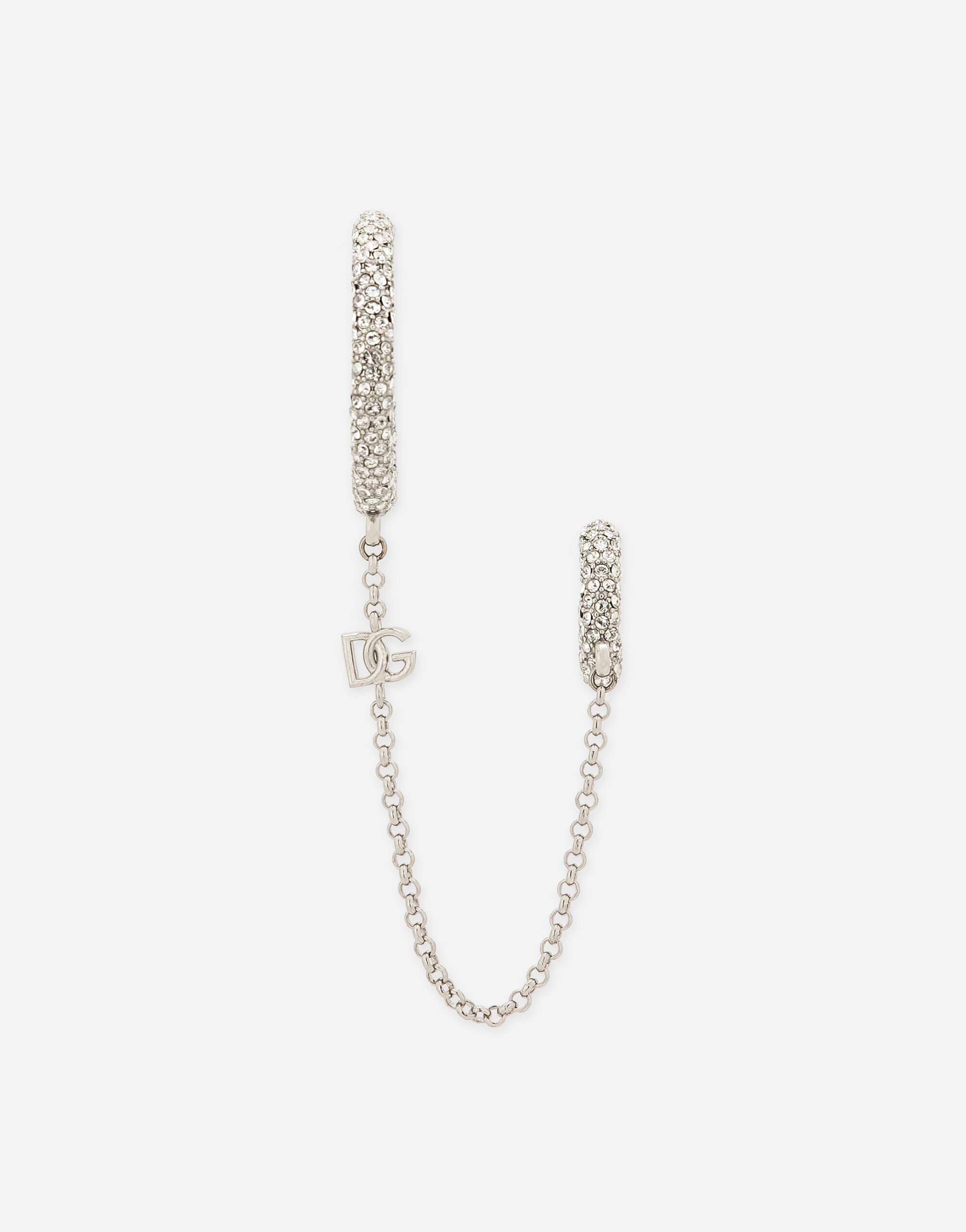 Dolce&Gabbana Single rhinestone-detailed Creole earring with chain accent Silver WEP8S1W1111