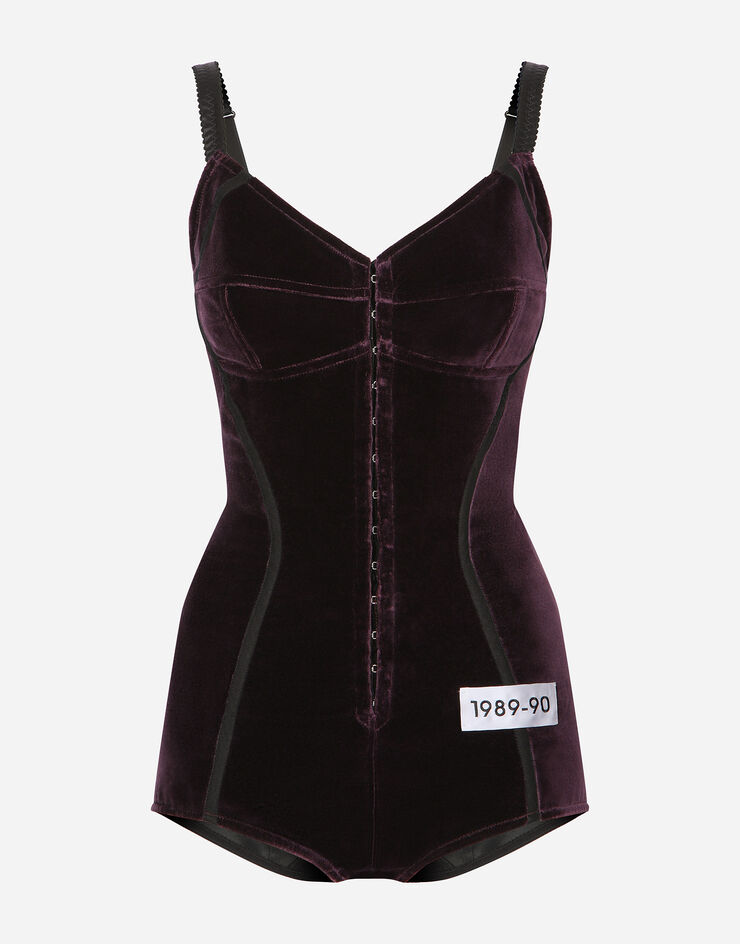 Dolce & Gabbana KIM DOLCE&GABBANA Body aus Samt und Marquisette Violett F777HTFUVJC