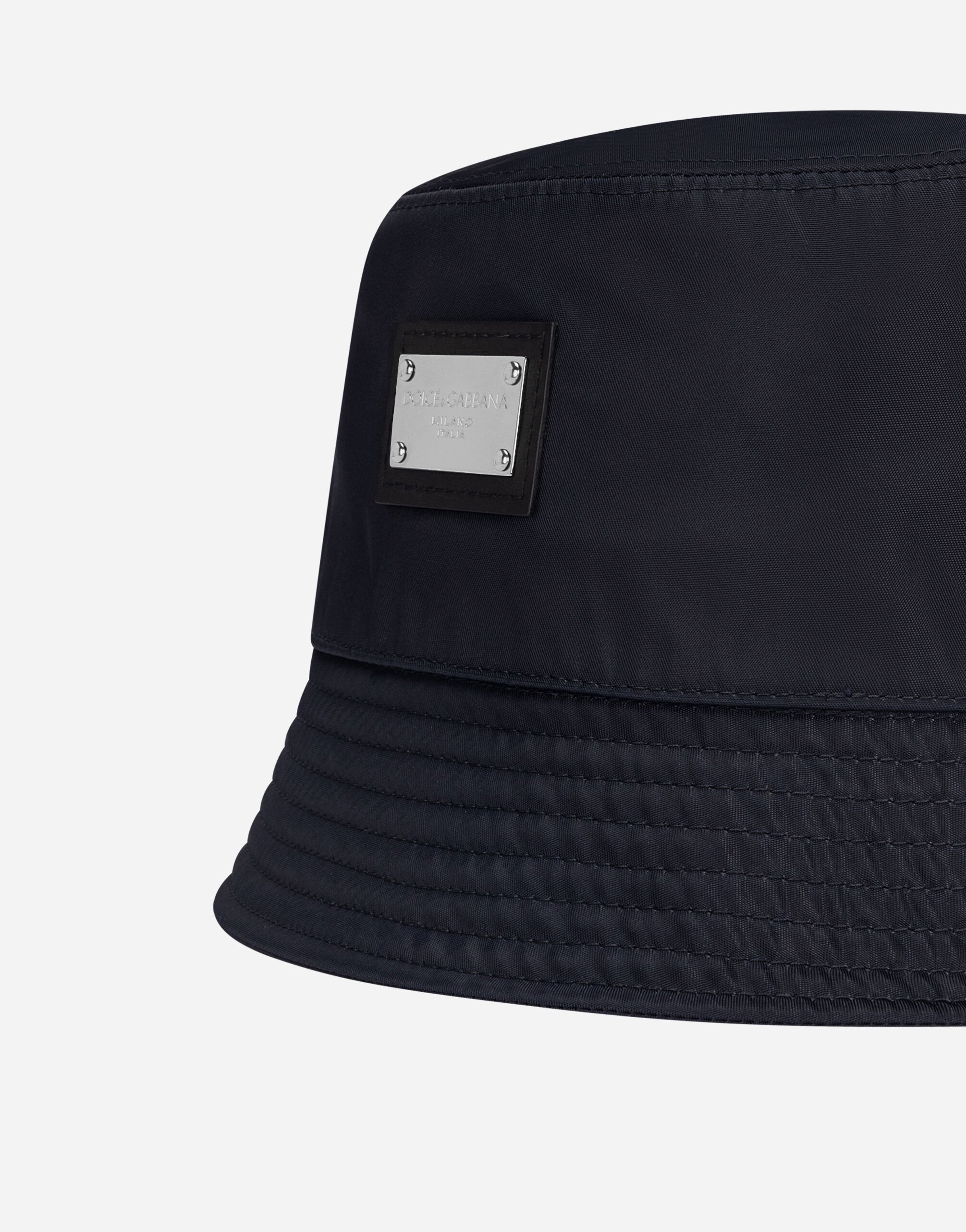 Nylon bucket hat with branded plate in Blue for Men