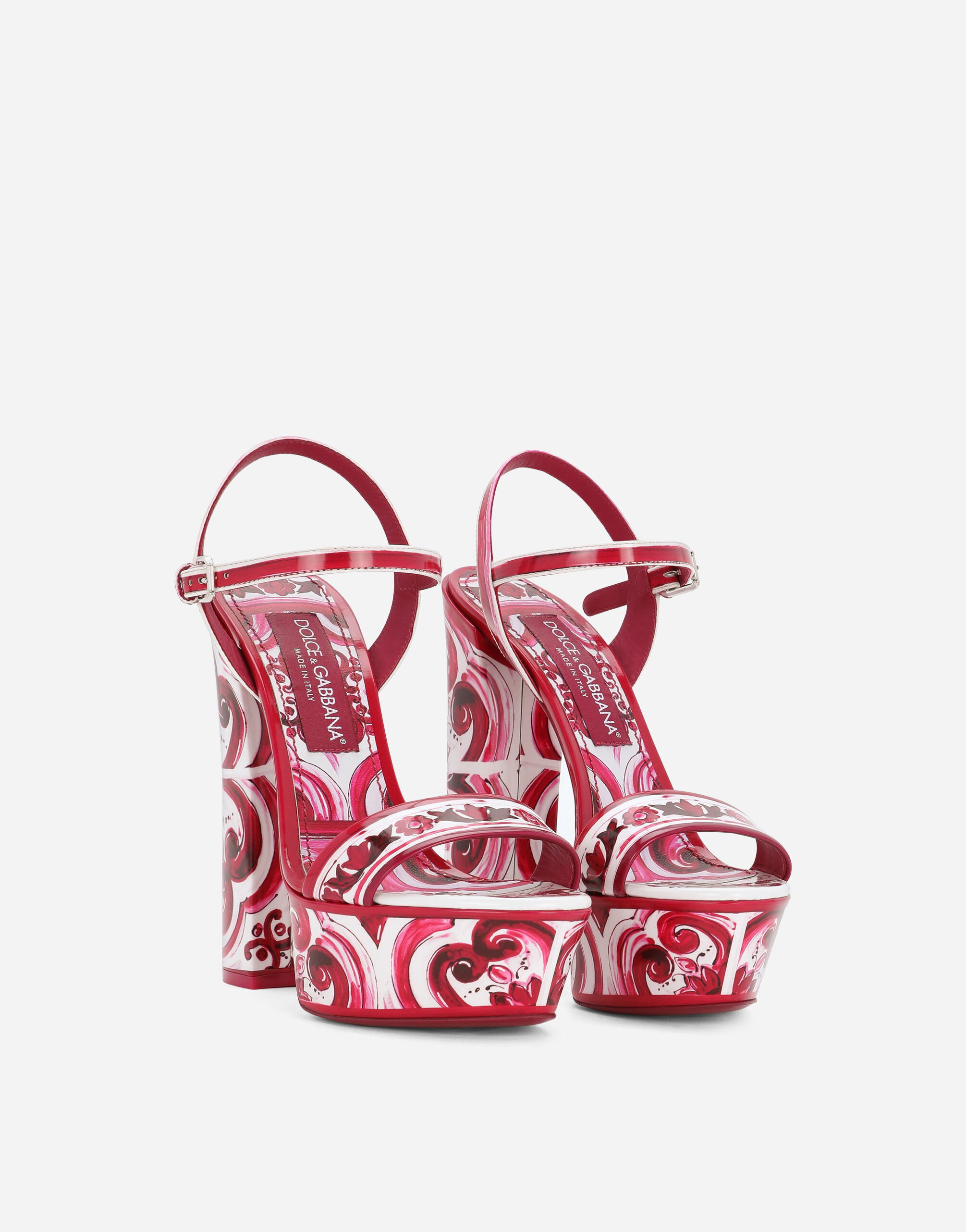 Printed polished calfskin platform sandals in Multicolor for