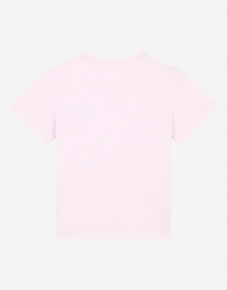Dolce & Gabbana T-shirt  in jersey placca logata Rosa L4JT7TG7OLK
