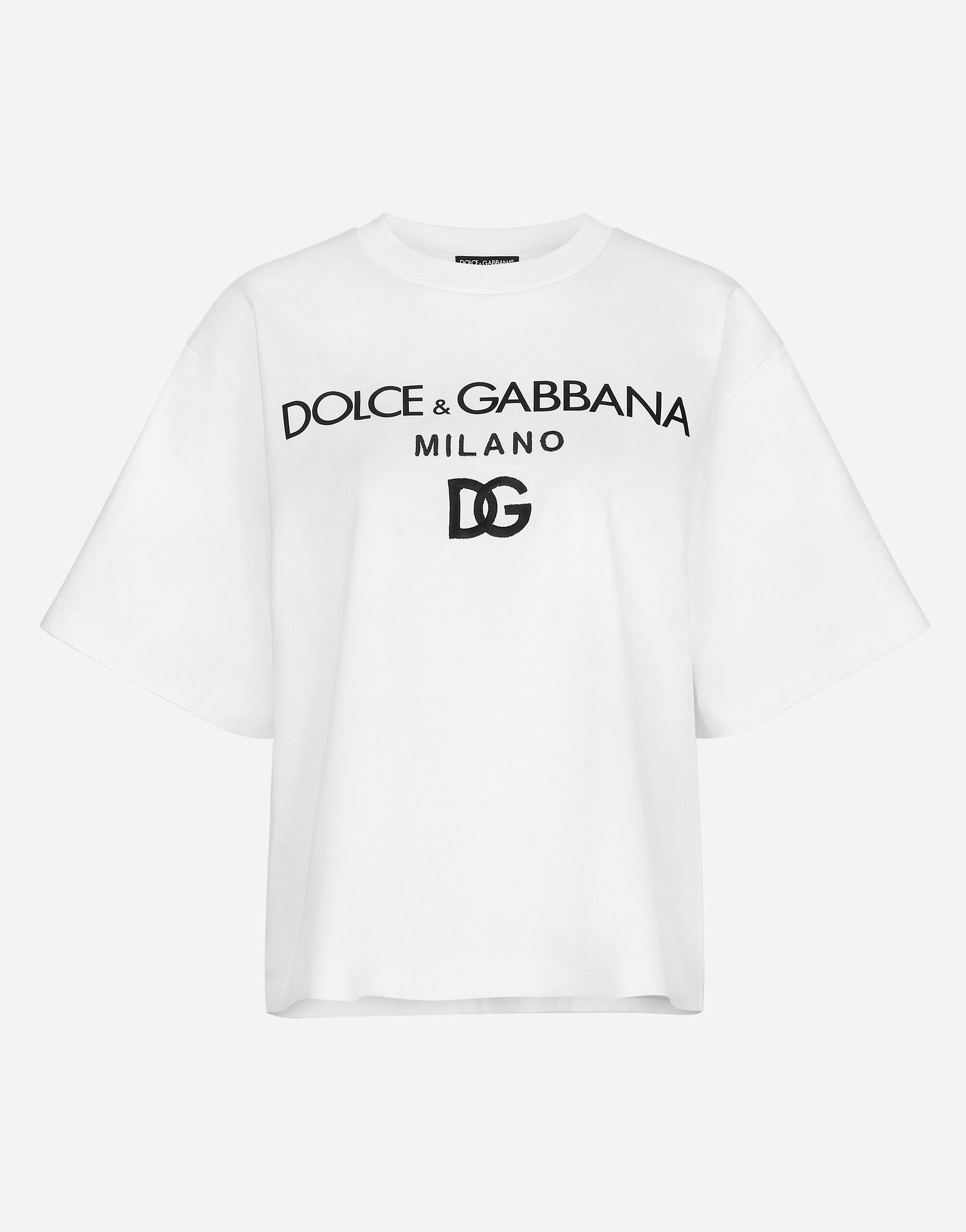 Dolce & Gabbana Jersey T-shirt with flocked logo print Black F8R52TFJ7DM