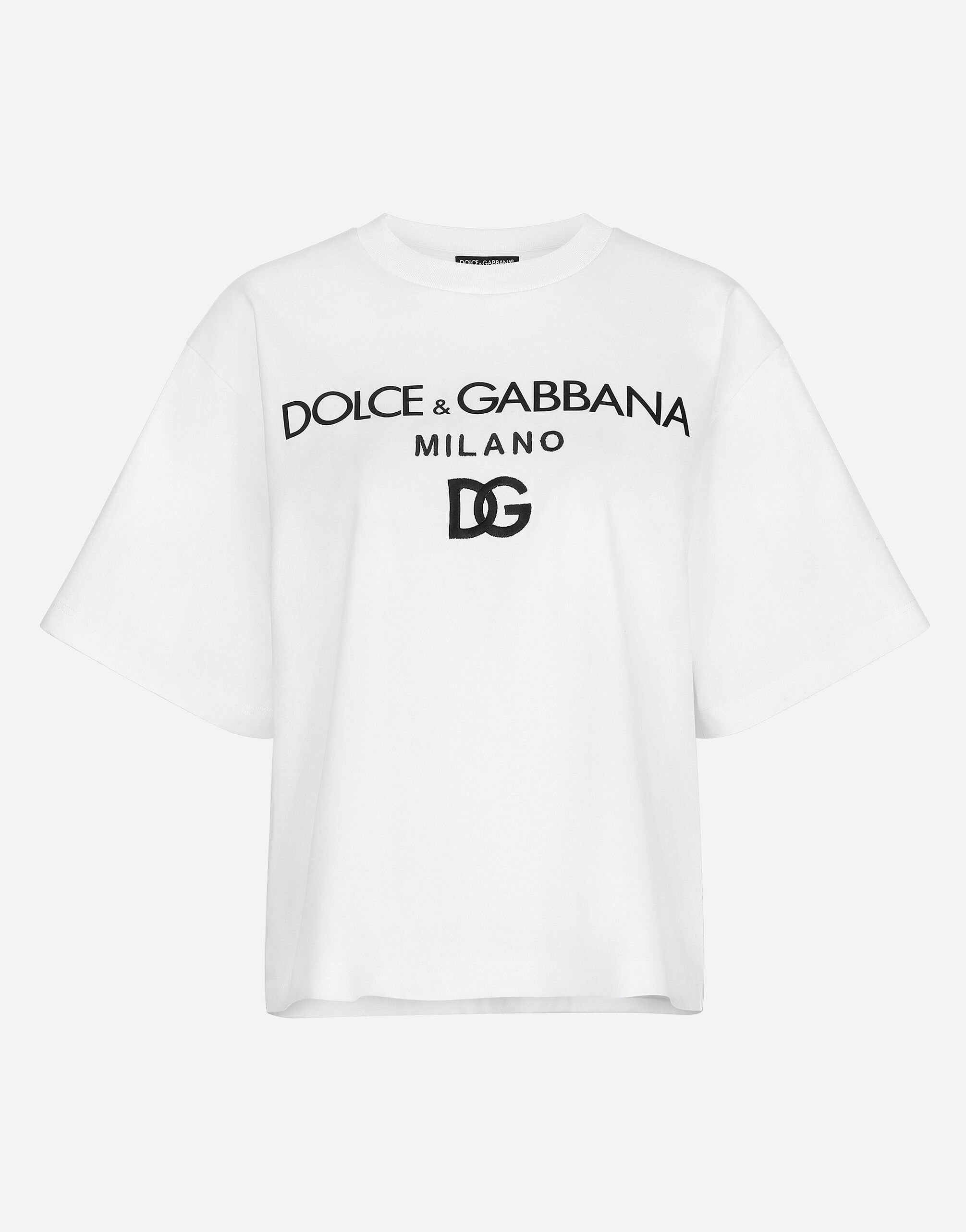 Dolce & Gabbana Jersey T-shirt with flocked logo print Black F9M32ZHUML6