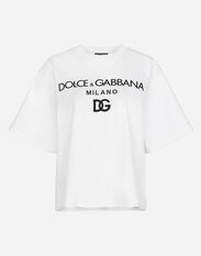 Dolce & Gabbana Jersey T-shirt with flocked logo print Black F9M32ZHUML6