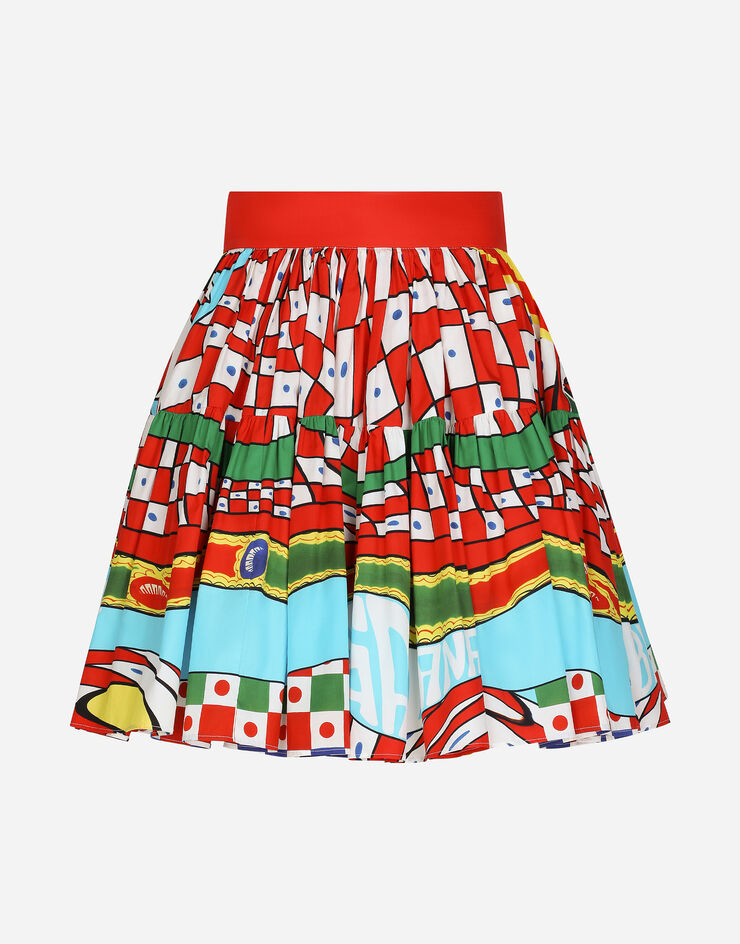 Dolce&Gabbana Short Carretto-print poplin skirt Azure F4CB1TFI5G3