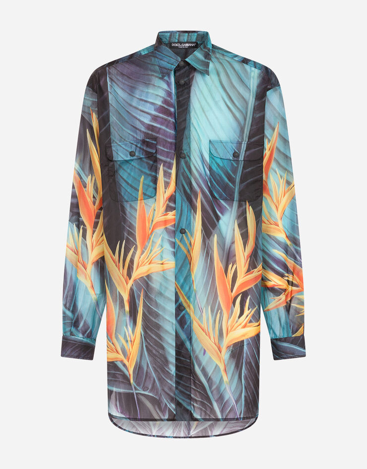 Dolce & Gabbana RIPSTOP SHIRT WITH BIRD OF PARADISE FLOWER PRINT FLORAL PRINT G5HB1THHM5H