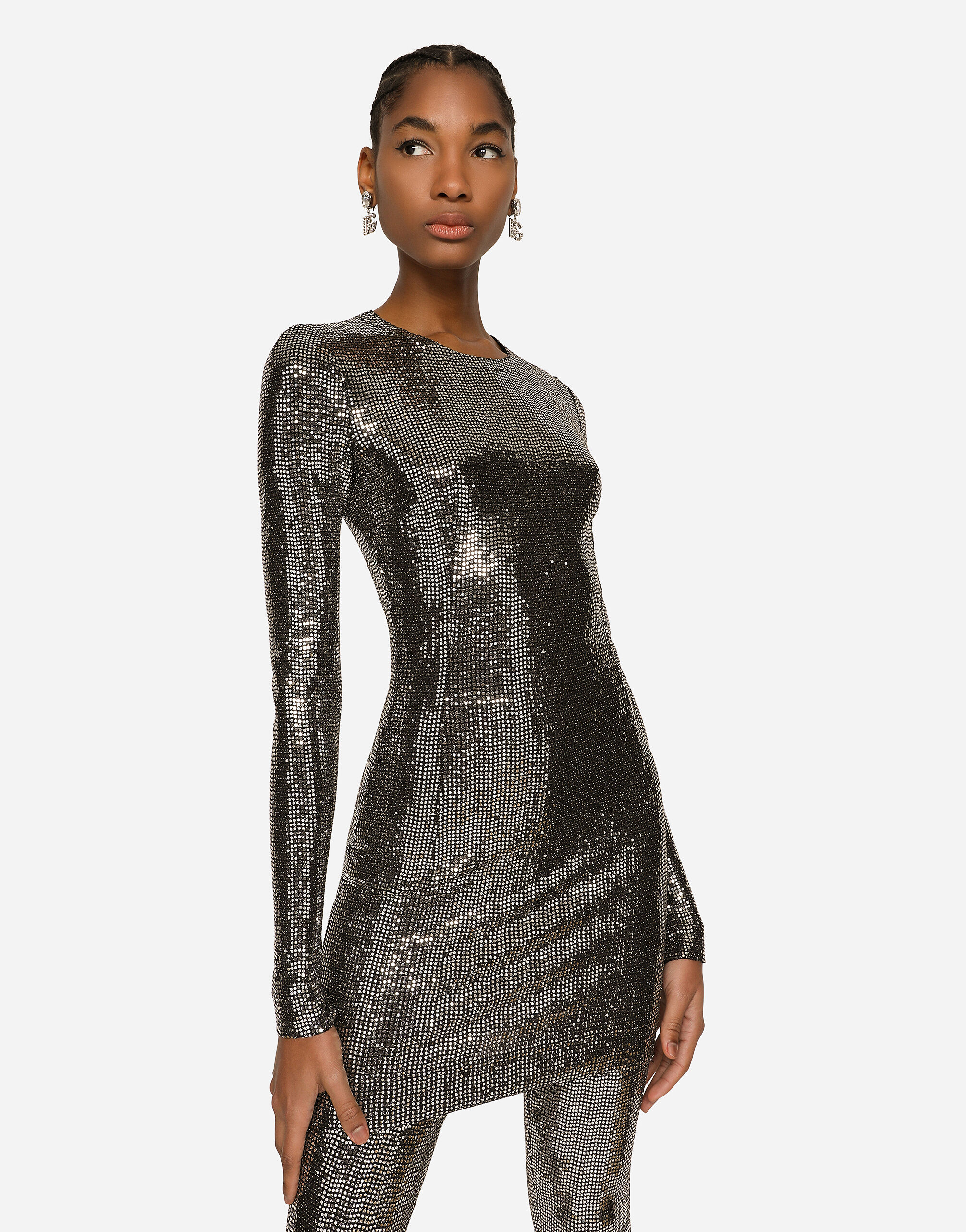 Short jersey dress with sequin embellishment in Silver for Women