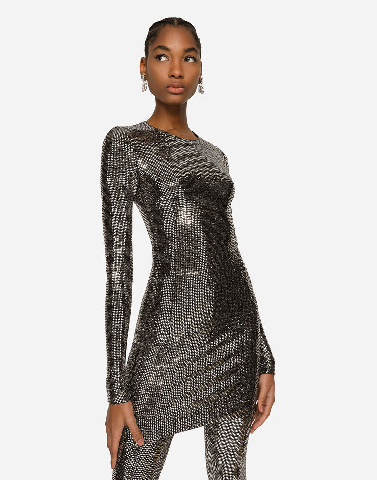 Dolce & Gabbana Short jersey dress with sequin embellishment Silver F6R6LTFUGOI