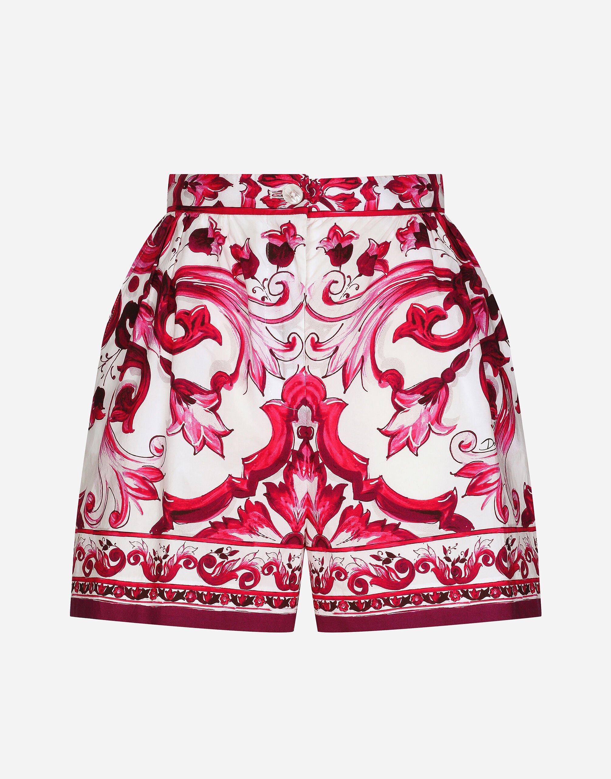 Dolce & Gabbana 마욜리카 프린트 포플린 쇼츠 푸시아 핑크 BB6003A1001