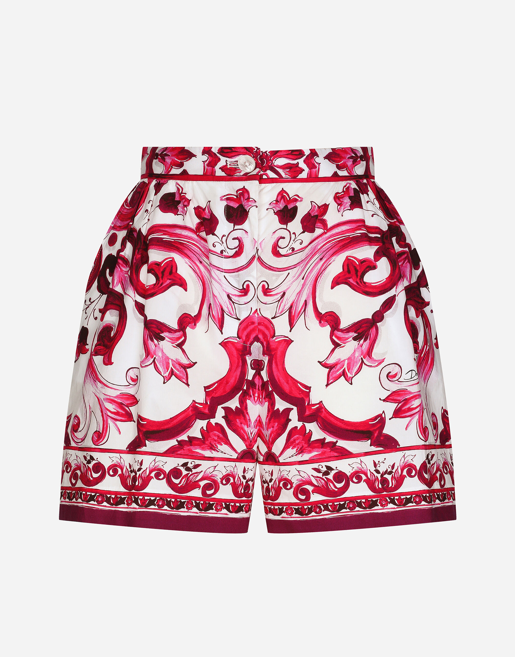 Majolica print poplin shorts in Multicolor for Women Dolce Gabbana