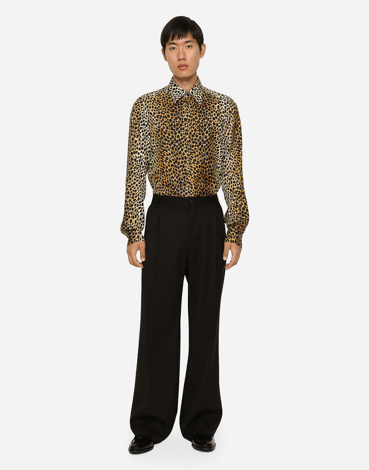 Dolce & Gabbana Pantalon jambe droite en laine vierge stretch Noir GYZLHTFUBE7