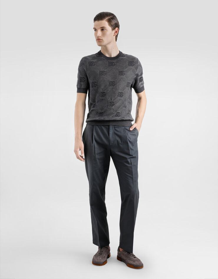 Dolce & Gabbana Silk round-neck sweater with jacquard logo Grey GXX03TJBSK7