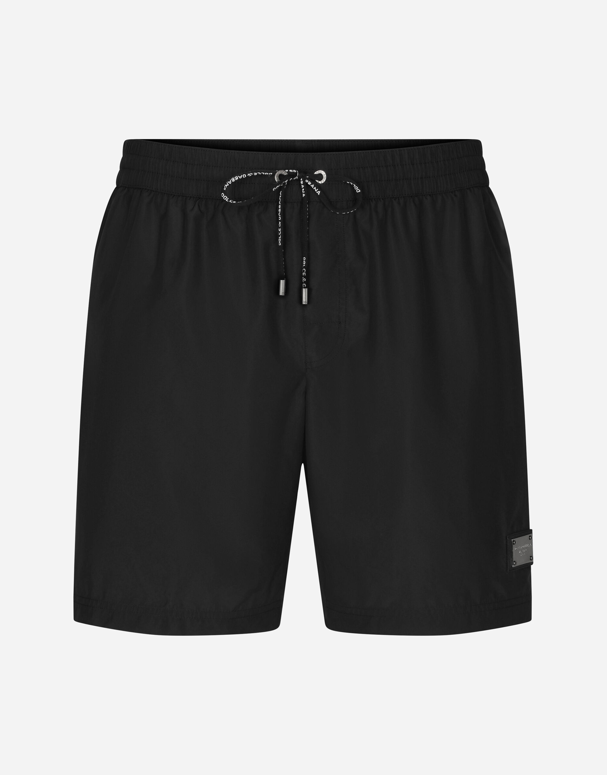 Dolce & Gabbana Mid-length swim trunks with logo tag Black M4A76JONO05