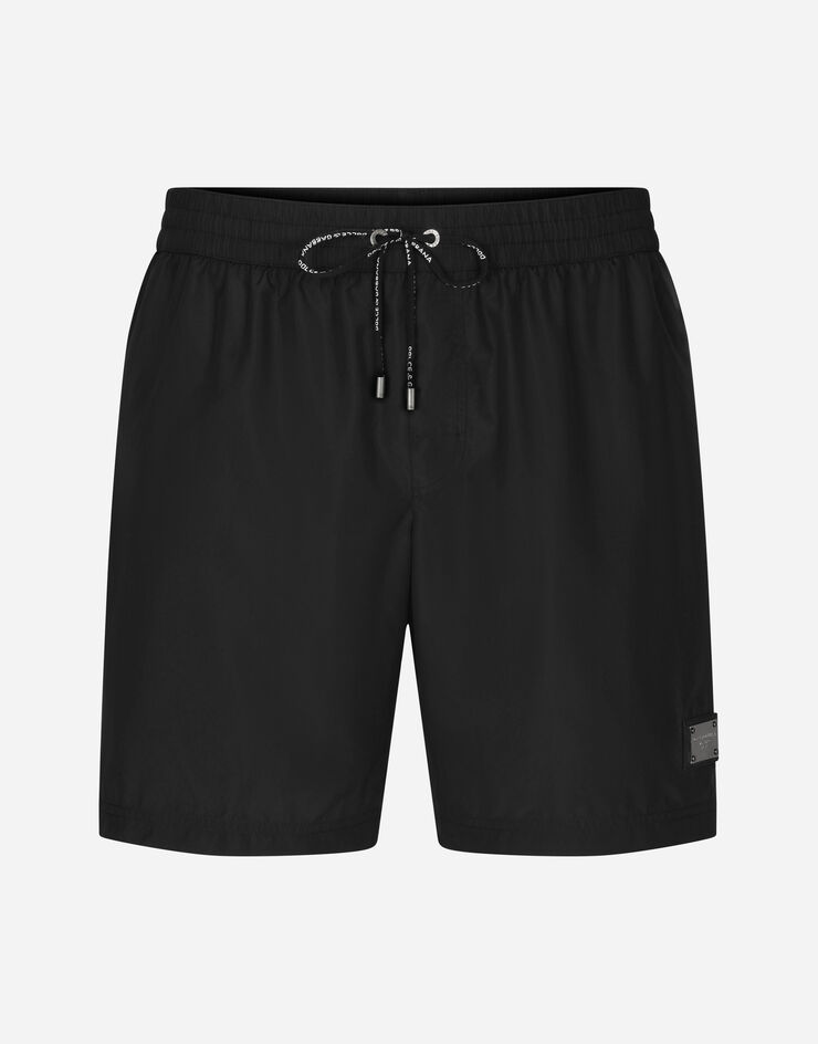 Dolce & Gabbana Mid-length swim trunks with logo tag Black M4E45TONO06