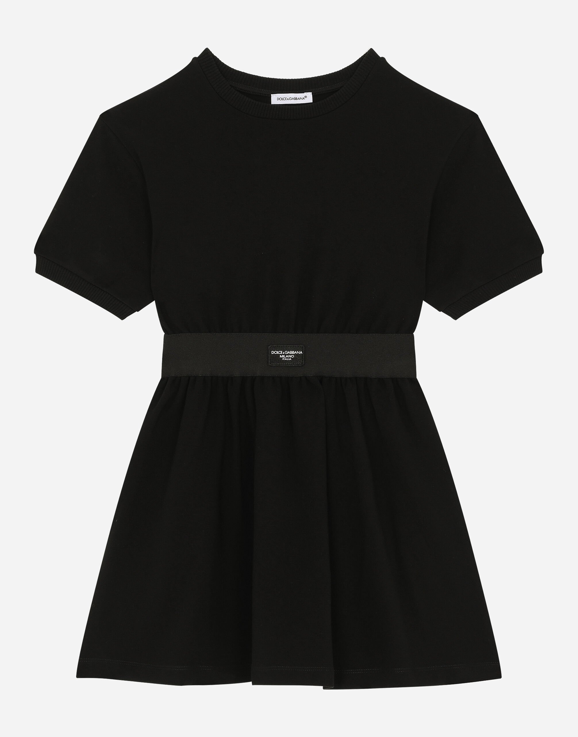Dolce & Gabbana ストレッチジャージー ミニドレス ブラック ブラックのガールズ ミニワンピース ジャージー ロゴプレート
