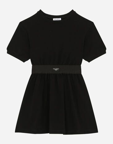 Dolce & Gabbana Minikleid aus Jersey mit Logoplakette Schwarz L5JD8OG7M4U