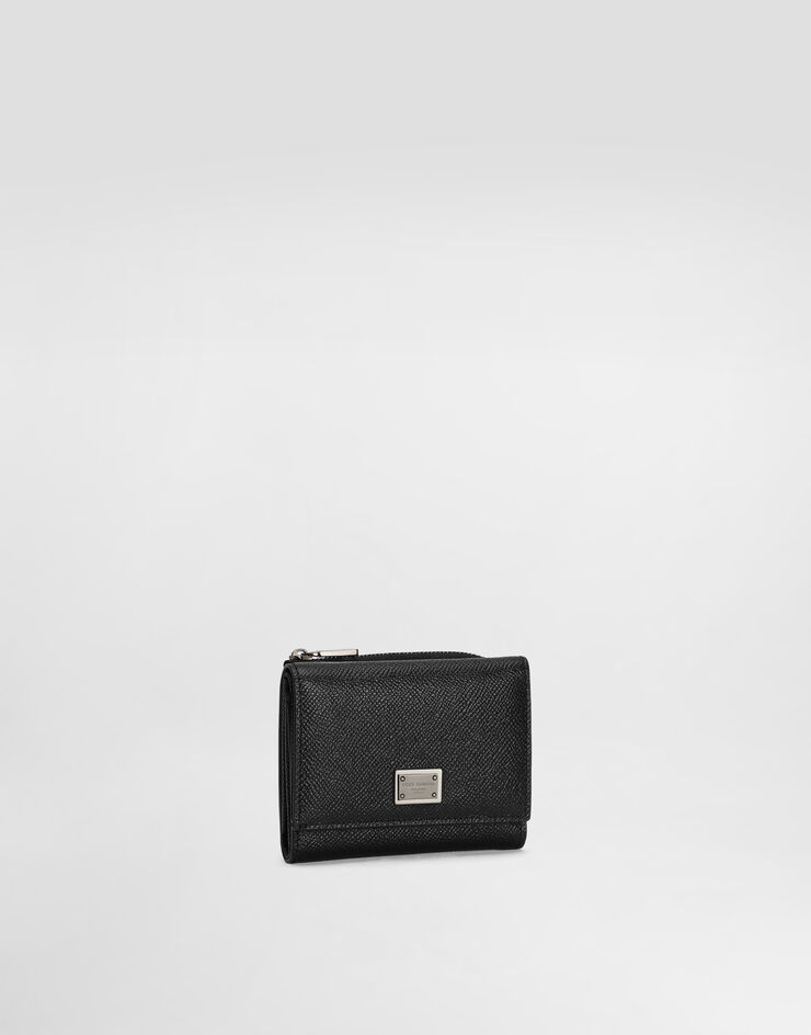 Dolce&Gabbana Cartera con solapa en piel de becerro con placa con logotipo Negro BP3271AG219