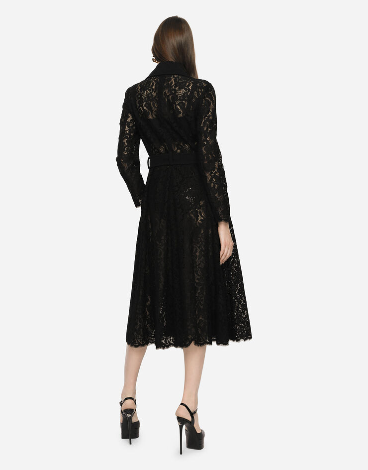 Dolce & Gabbana Cordonetto lace and crepe coat with belt Black F0B5ATHLMTB