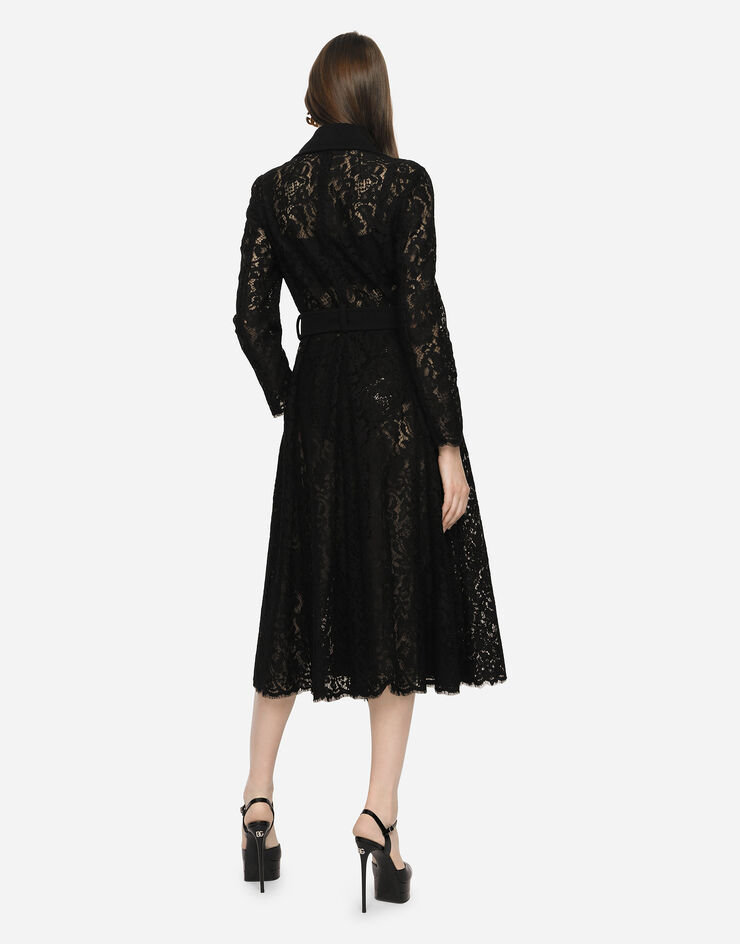 Dolce & Gabbana Manteau en dentelle cordonnet et crêpe avec ceinture Noir F0B5ATHLMTB